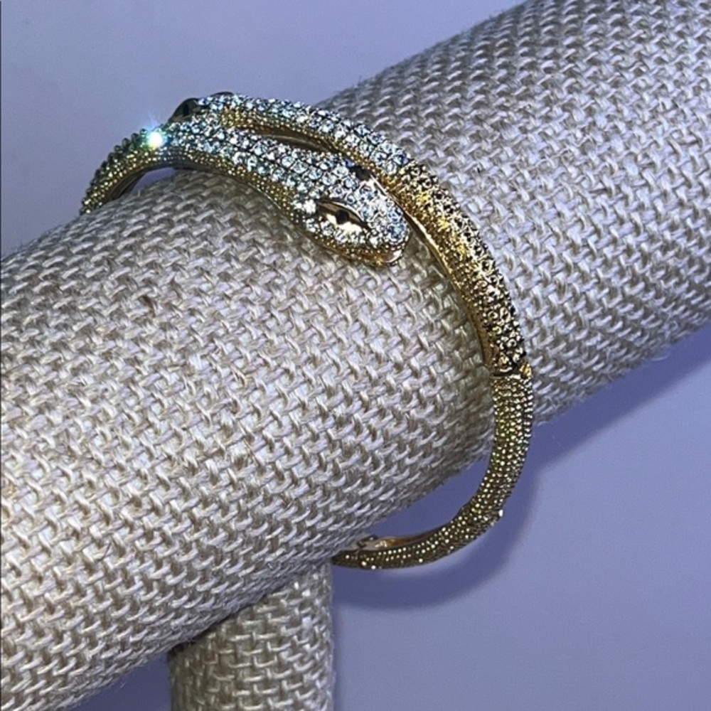Gold and Rhinestone Double Snake Bracelet